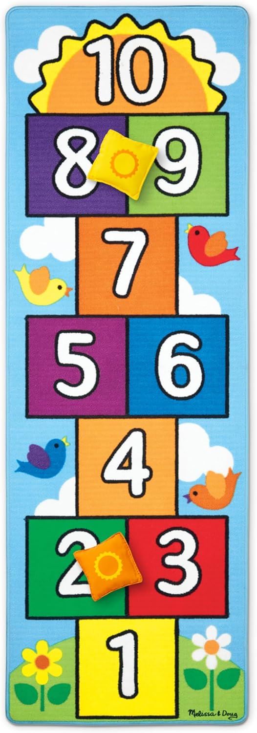 Hop & Count Hopscotch Rug 96152 – Melissa & Doug Educational Floor Play Mat with Numbers for Active Learning & Indoor Play