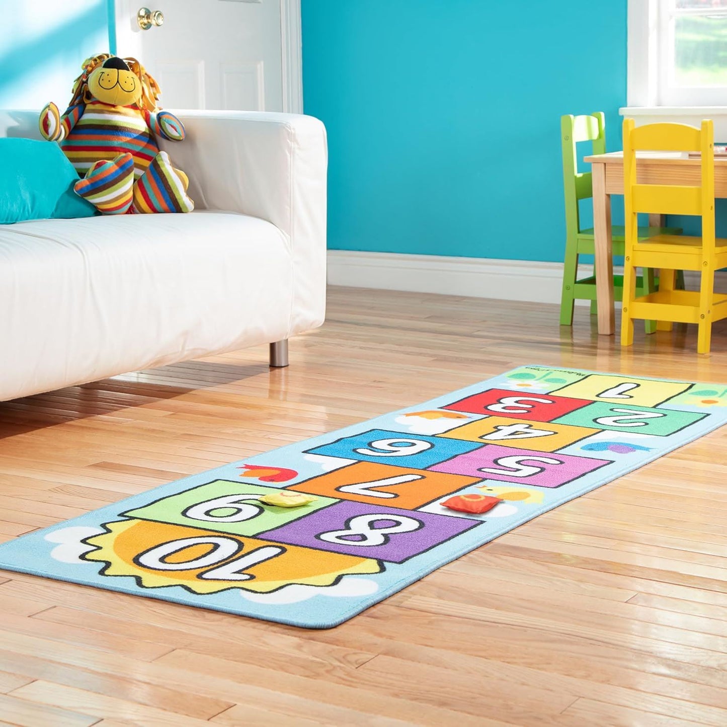 Hop & Count Hopscotch Rug 96152 – Melissa & Doug Educational Floor Play Mat with Numbers for Active Learning & Indoor Play