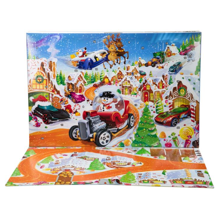 Hot Wheels 2025 Advent Calendar JCB47 – Includes 10 Die-Cast 1:64 Scale Cars + 24 Holiday Accessories | Kids Christmas Countdown Toy Gift Set