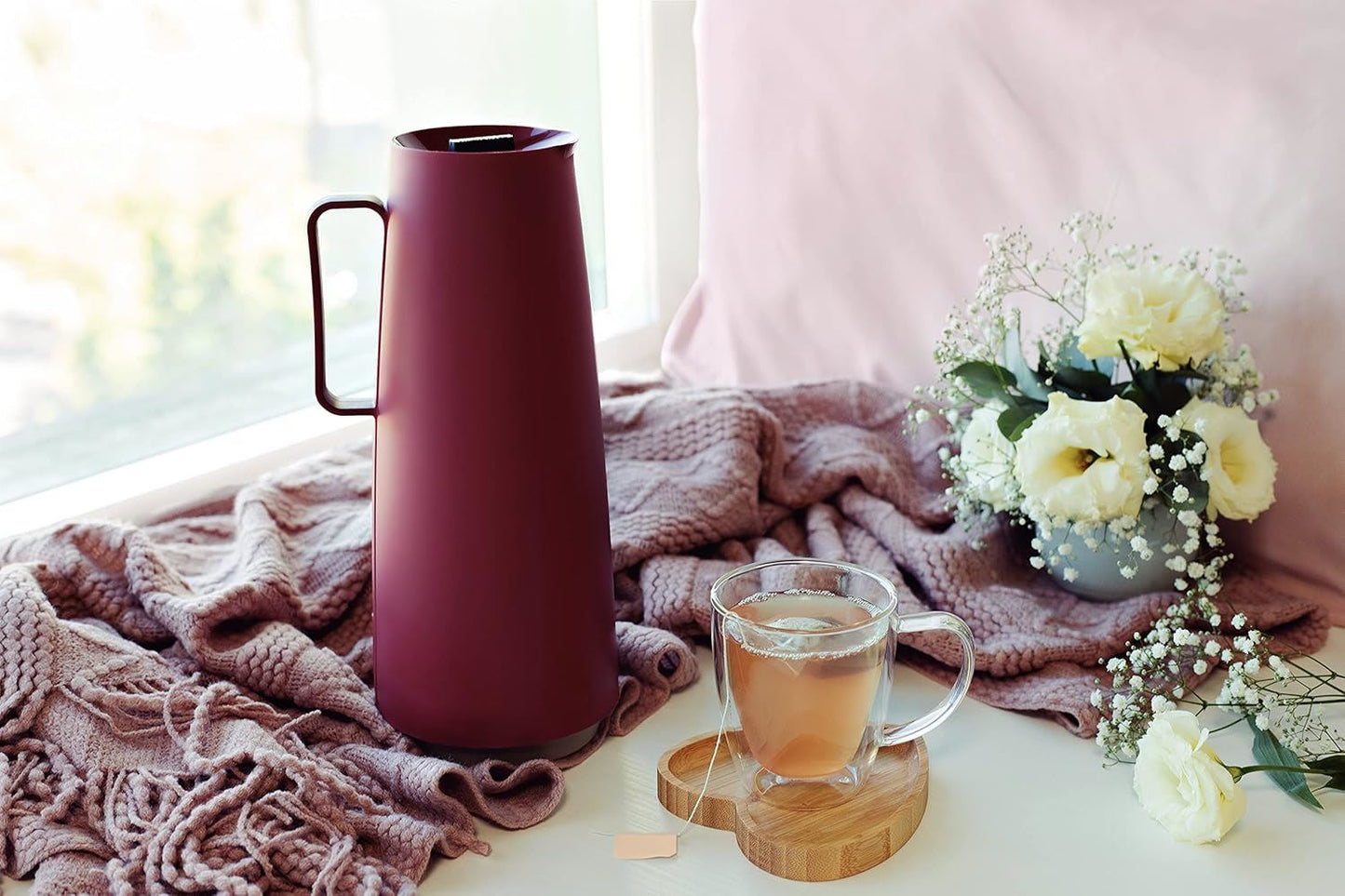 Tramontina Exata 1L Thermal Flask 61636/106 – Red Glass-Lined Vacuum Insulated Beverage Carafe with Screw Cap for Hot & Cold Drinks