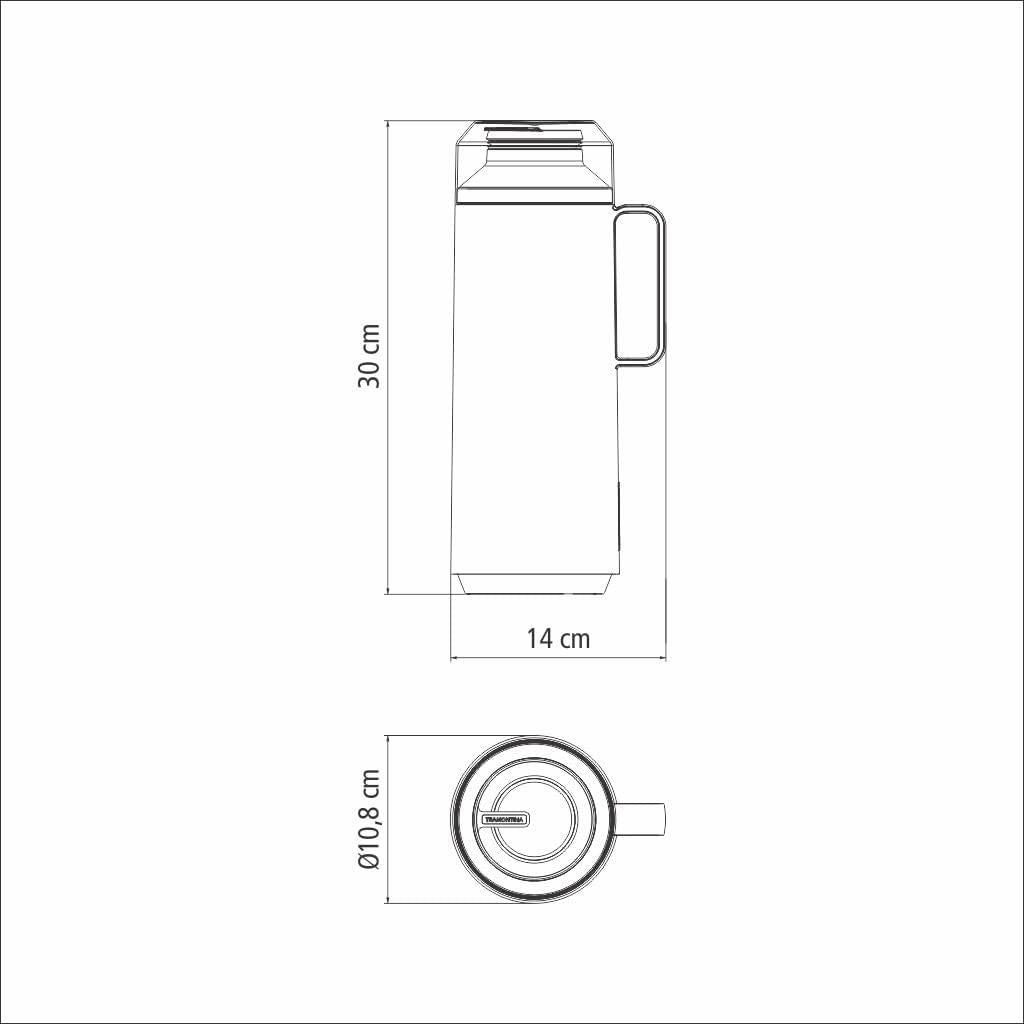 Tramontina Exata 1L Thermal Flask 61637/103 – Black Glass-Lined Vacuum Insulated Bottle Carafe with Cup Lid for Hot & Cold Drinks