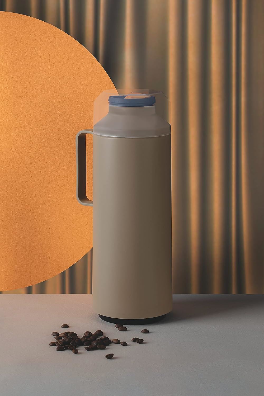 Tramontina Exata 1L Thermal Flask 61637/108 – Beige Glass-Lined Vacuum Insulated Bottle Carafe with Cup Lid for Hot & Cold Drinks