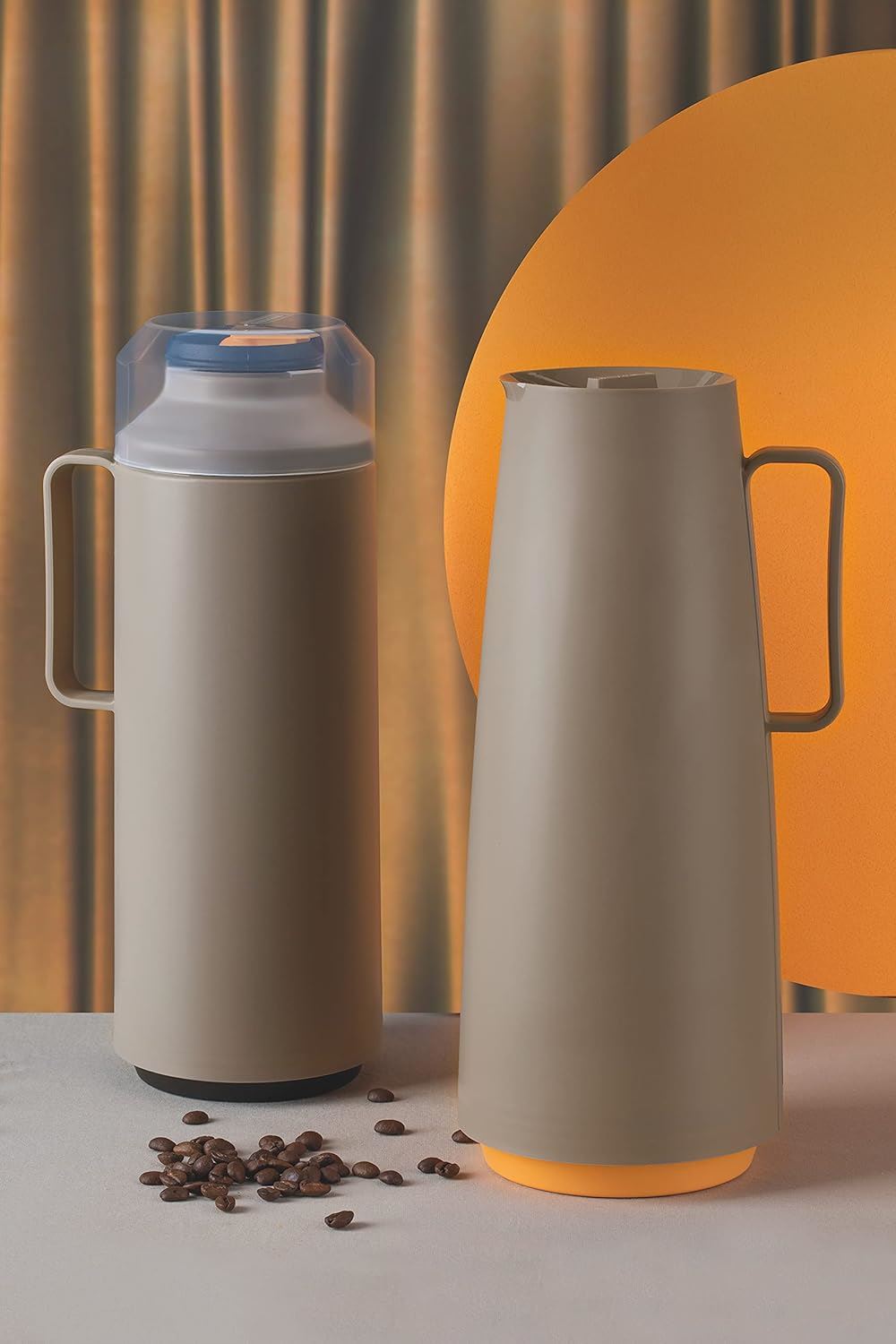 Tramontina Exata 1L Thermal Flask 61637/108 – Beige Glass-Lined Vacuum Insulated Bottle Carafe with Cup Lid for Hot & Cold Drinks